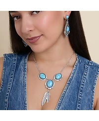 Jessica Simpson Silver-Tone Filigree Teardrop Earrings in Blue