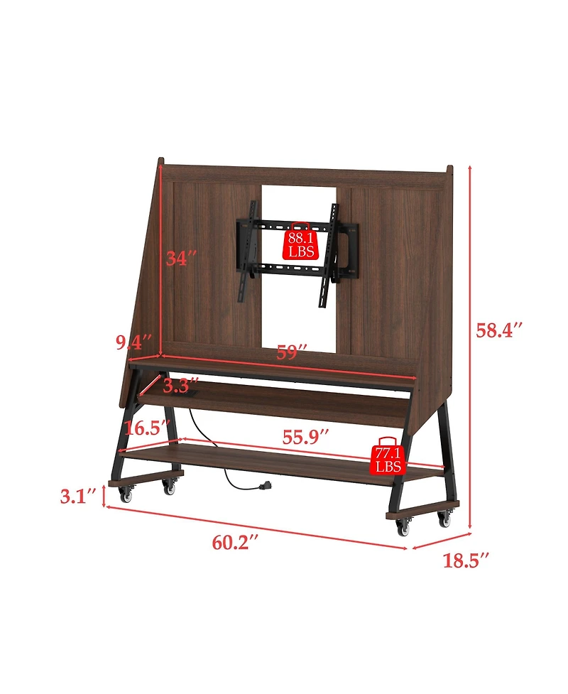 40-60 Inch Universal Tv Stand, Movable Media Console, Entertainment Center with 3-Layer Storage Rack