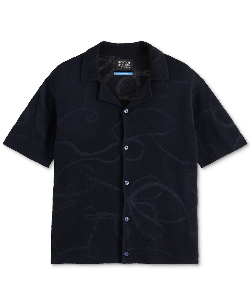 Scotch & Soda Men's Short Sleeve Tonal Jacquard Button-Front Shirt