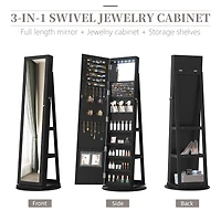 Vlsrka Rotatable full-length jewelry mirror cabinet with compartments and built-in Led lights.