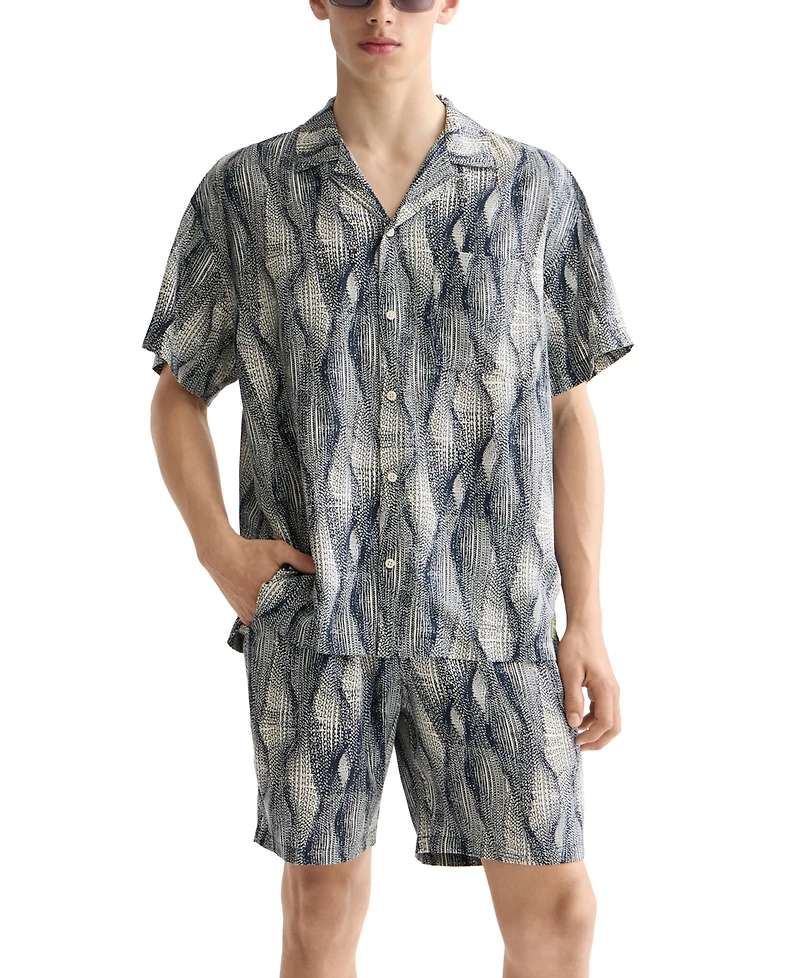 Scotch & Soda Men's Relaxed Fit Short Sleeve Marble Print Button-Front Camp Shirt