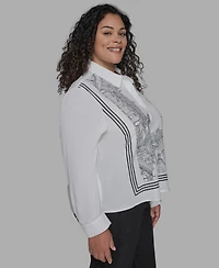 Karl Lagerfeld Paris Plus Paris-Print Button-Front Blouse