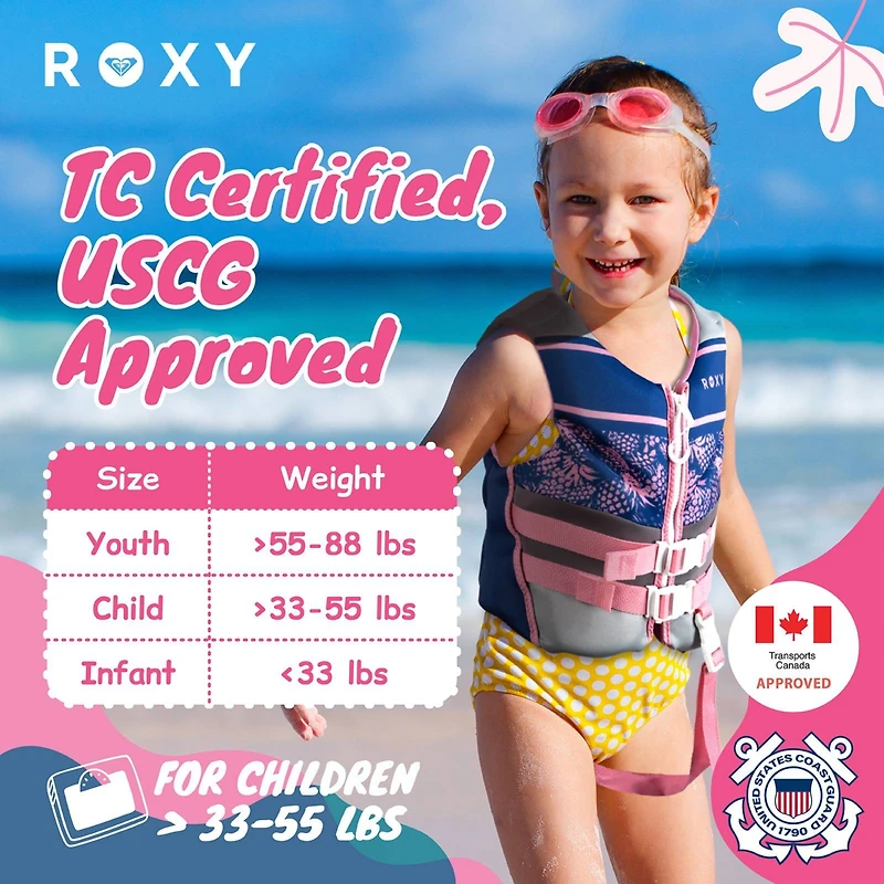 Roxy Daily Cga Life vest, Pfd for kids with Quick Release Belts and Adjustable Leg Strap
