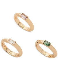 Lauren Ralph Lauren 3-Pc. Set Baguette Crystal & Stone Stack Rings