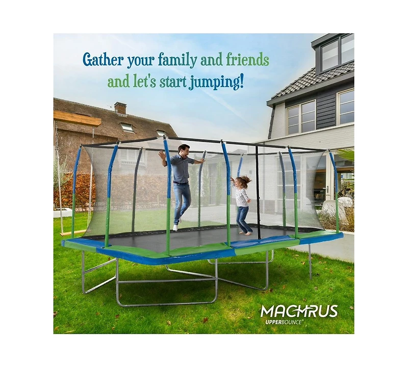 Plexalife - Mega 10' X 17' Gymnastics Style, Rectangular Trampoline Set with Premium Top-Ring Enclosure System
