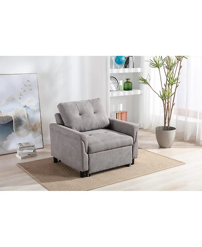 Homlux 35"W Gray Woven Convertible Armchair
