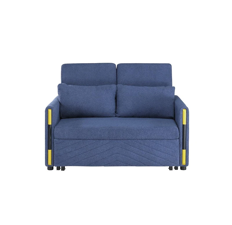 Homlux 55.5"W Navy Teddy Velvet Sleeper Loveseat with Dual-Pull Sleeper Design