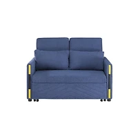 Homlux 55.5"W Navy Teddy Velvet Sleeper Loveseat with Dual-Pull Sleeper Design