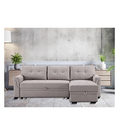 Homlux 84"W Light Gray Linen Reversible Sleeper Sectional Sofa with Storage Chaise