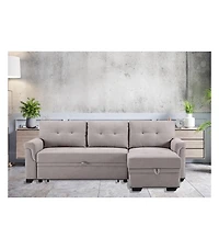 Homlux 84"W Light Gray Linen Reversible Sleeper Sectional Sofa with Storage Chaise