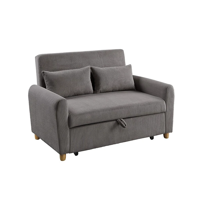 Homlux 54"W Brown Corduroy Convertible Sleeper Loveseat