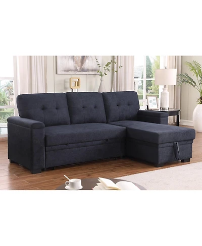 Homlux 84.5"W Dark Gray Woven Fabric Reversible Sleeper Sectional Sofa with Storage Chaise