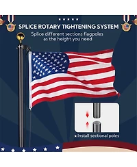 Yescom Bravery 20ft Eagle Topper Sectional Aluminum Flag Pole Kit with Solar Light Us Ball Top for Outside, Silver