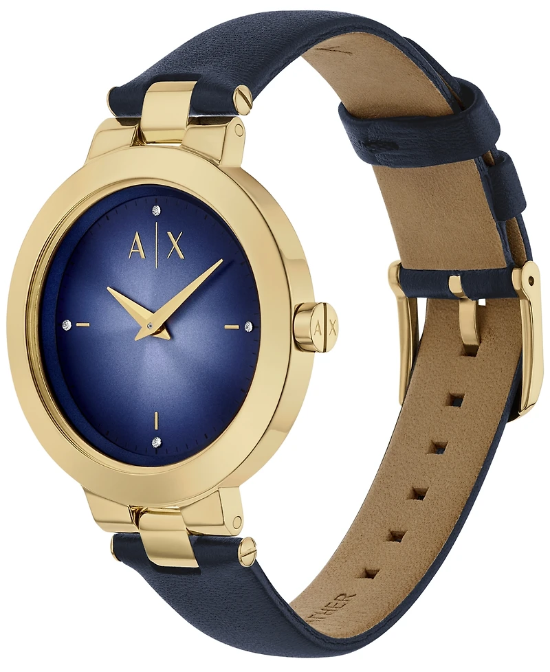 A|X Armani Exchange Women's Quartz Two-Hand Blue Leather Watch, 36mm