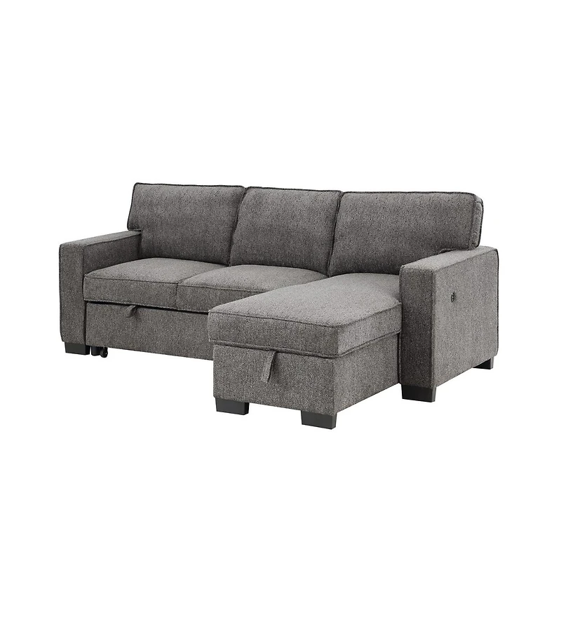 Homlux 86.5"W Dark Gray Fabric Reversible Sleeper Sectional with Storage Chaise Drop-Down Table 2 Cup Holders and 2 Usb Ports