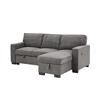 Homlux 86.5"W Dark Gray Fabric Reversible Sleeper Sectional with Storage Chaise Drop-Down Table 2 Cup Holders and 2 Usb Ports