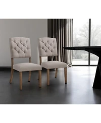 Set of Two Tufted Upholstered Linen Dining Side Chairs with Open Back