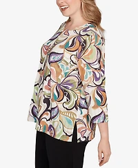 Alfred Dunner Plus Classic Abstract Scroll Split Neck Top