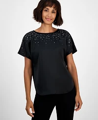 Anne Klein Women's Short-Sleeve Beaded Blouse