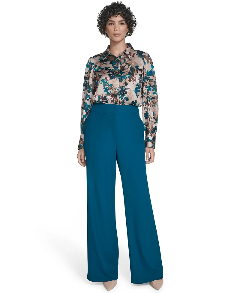 Calvin Klein Women's Printed Charmeuse Button-Front Blouse