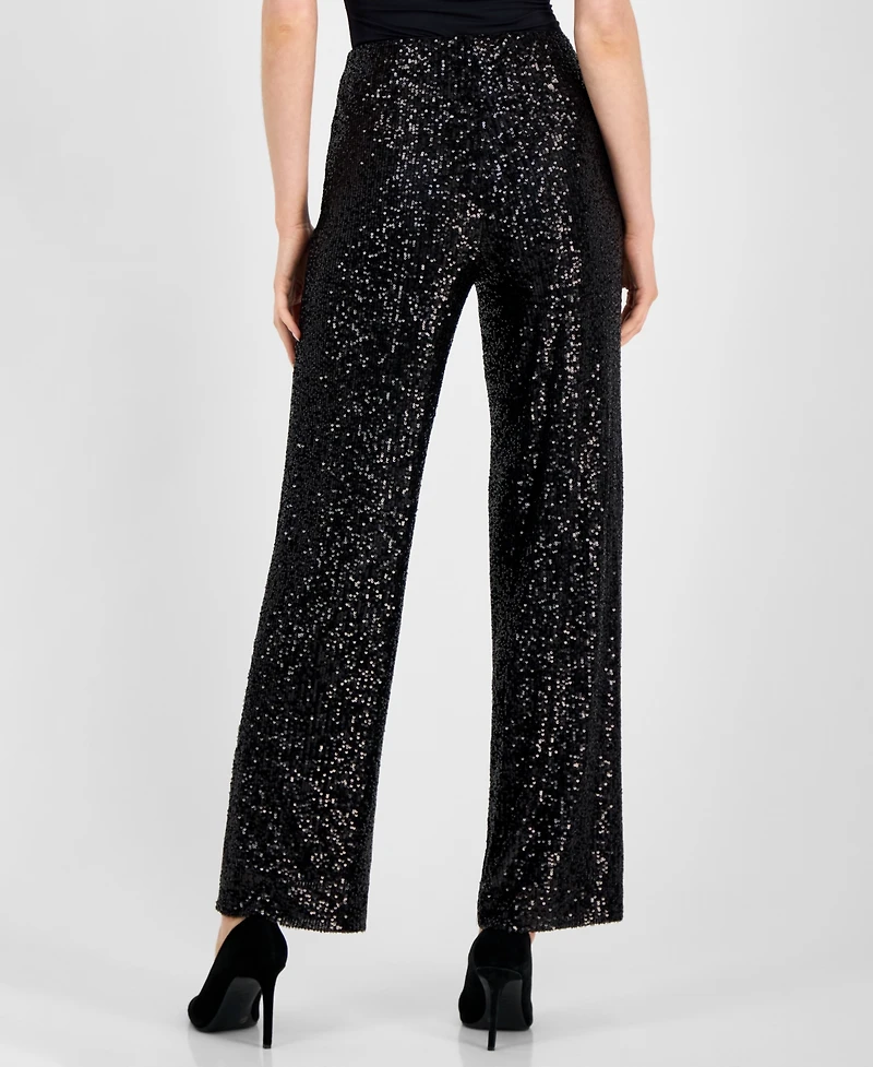 Anne Klein Women's Sequin High-Rise Wide-Leg Pants