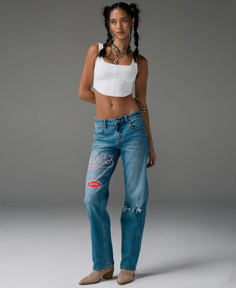Von Dutch Women's Distressed Straight-Leg Jeans