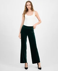 Anne Klein Women's Velvet High-Rise Pull-On Wide-Leg Pants