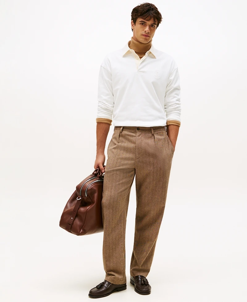 Tommy Hilfiger Men's Logo Crest Solid Rugby Sweater