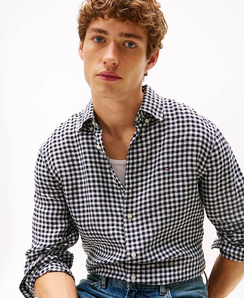 Tommy Hilfiger Men's 100% Linen Gingham Button Up Shirt