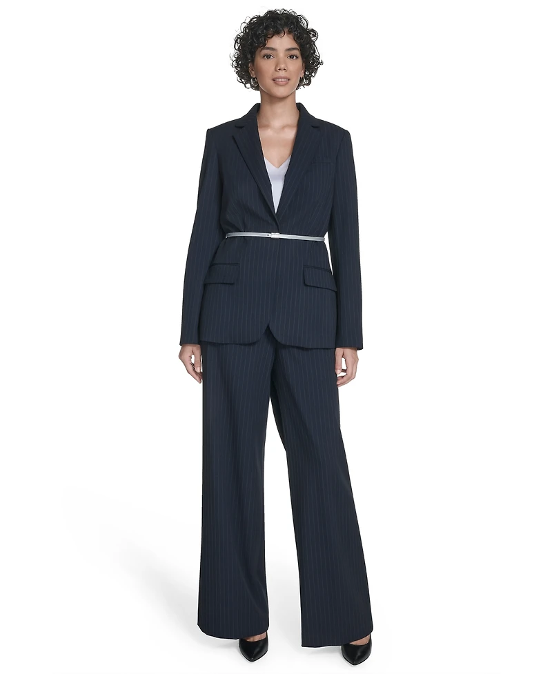 Calvin Klein Women's Pinstripe Belted One-Button Jacket