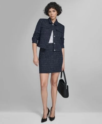 Calvin Klein Womens Boucle Cropped Long Sleeve Jacket Tweed Skirt Ribbed Short Sleeve Sweater