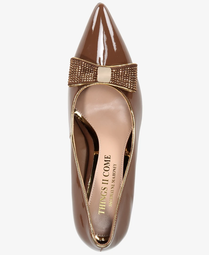 Things Ii Come Women's Soho Luxurious Crystal Double Bow Pumps