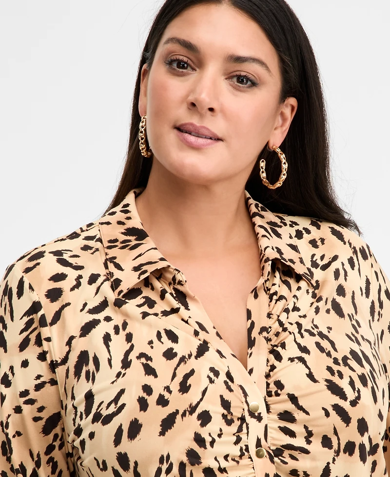 I.n.c. International Concepts Plus Printed Gathered Collared Shirt, Macy's Exclusive