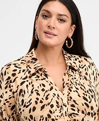 I.n.c. International Concepts Plus Printed Gathered Collared Shirt, Macy's Exclusive