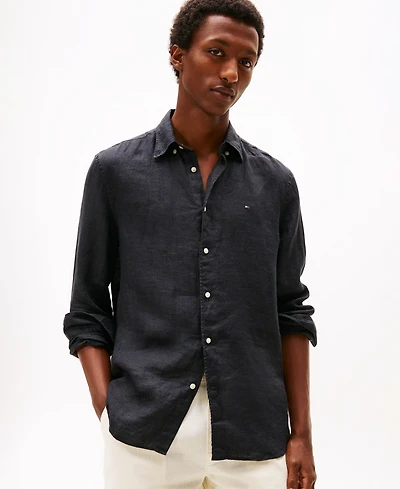 Tommy Hilfiger Men's Pigment-Dyed Linen Button-Down Long Sleeve Shirt
