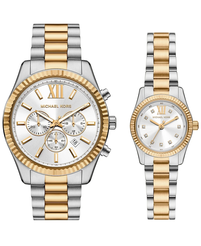 Michael Kors His and Hers Lexington Chronograph and Three-Hand Two-Tone Stainless Steel Watch Gift Set, 44mm and 26mm