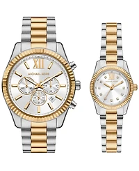 Michael Kors His and Hers Lexington Chronograph and Three-Hand Two-Tone Stainless Steel Watch Gift Set, 44mm and 26mm