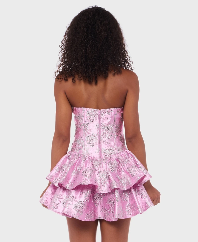 Alex & Sophia Juniors' Metallic Jacquard Short Fit Flare Dress