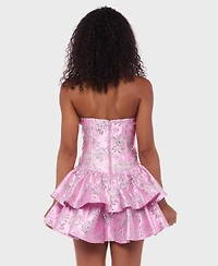 Alex & Sophia Juniors' Metallic Jacquard Short Fit Flare Dress