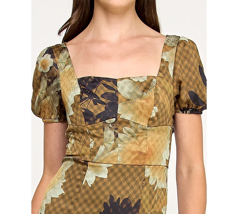 Bcx Juniors' Printed Square-Neck Midi Dress