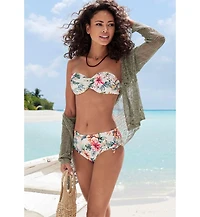 Lascana Women's Tropical Print Bandeau Bikini Swimsuit Top Bra Sizing