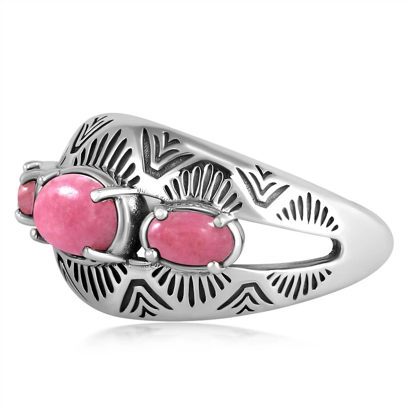 American West Jewelry Sterling Silver Rhodonite 3-Stone Oval Band Ring,
