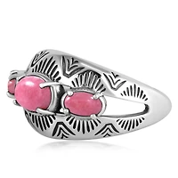 American West Jewelry Sterling Silver Rhodonite 3-Stone Oval Band Ring,