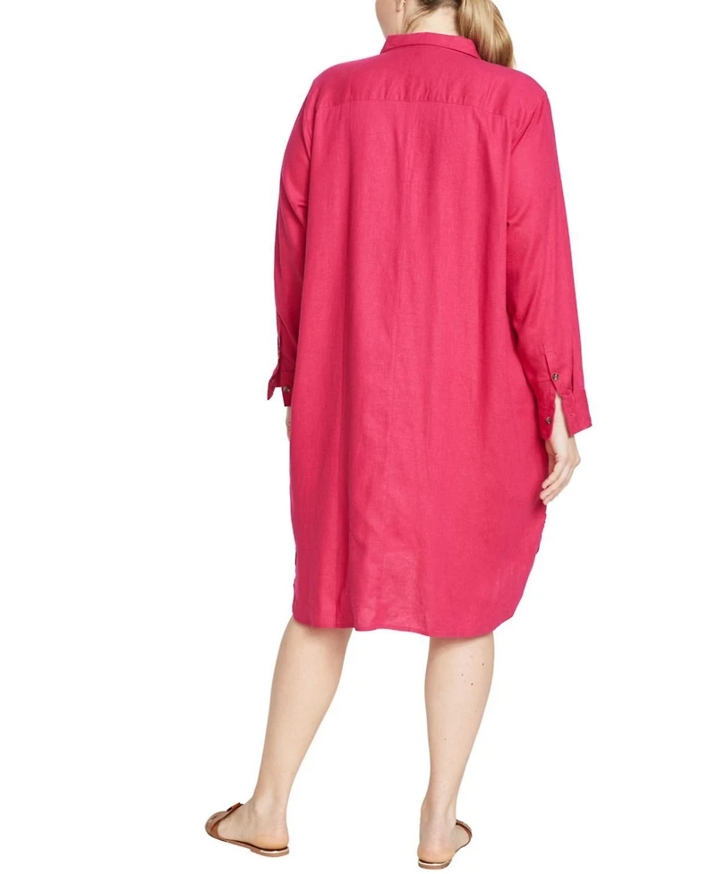 Universal Standard Womens Plus Seaside Linen Shirtdress