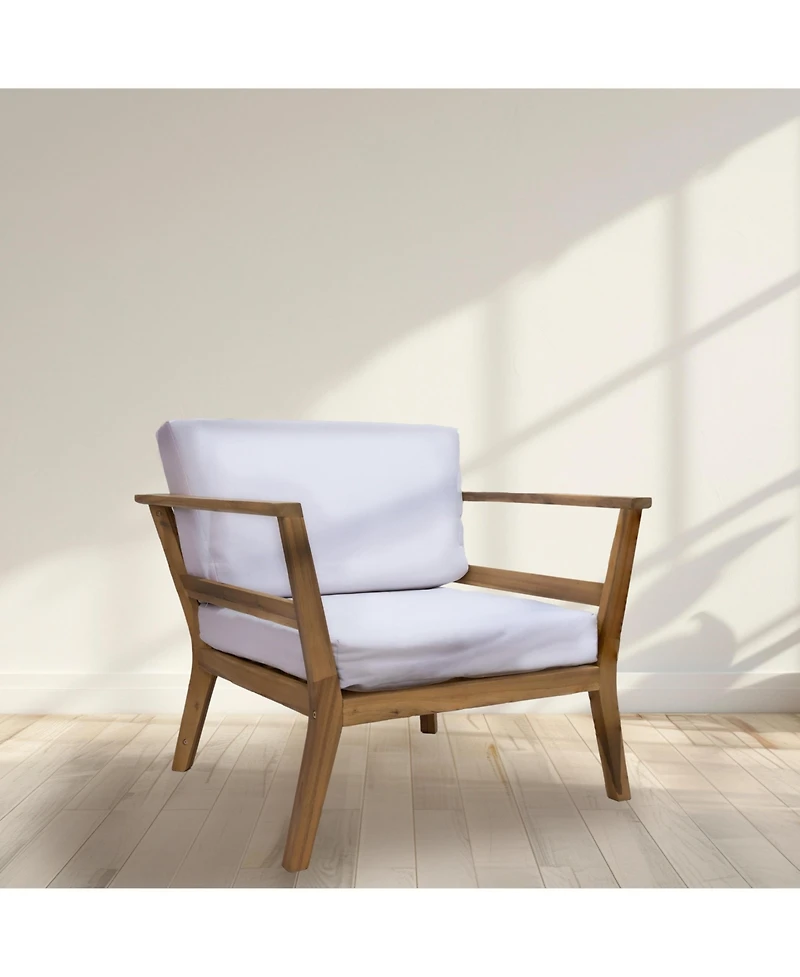Bodie Acacia Wood Patio Armchair with Bone White Cushions - Natural