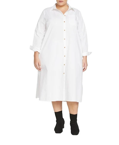 Universal Standard Womens Plus Odeon Stretch Poplin Shirtdress