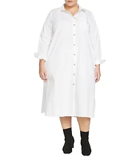 Universal Standard Womens Plus Odeon Stretch Poplin Shirtdress