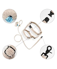 Teddy Boucle Adjustable H Harness Leash Walk Set with Poop Bag Pouch