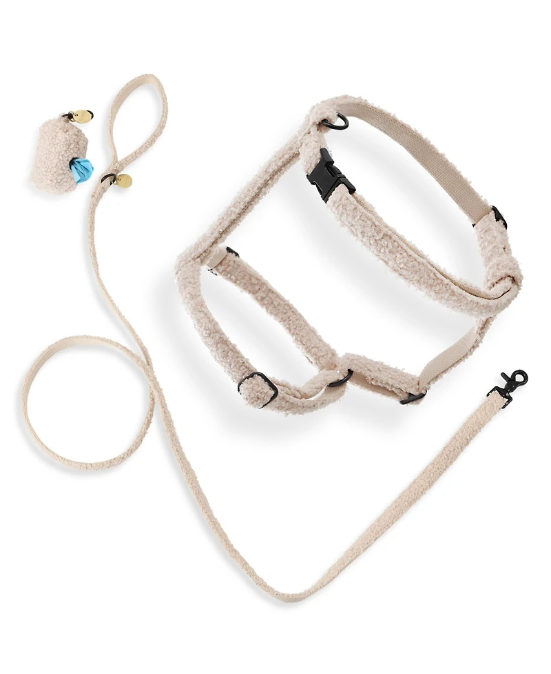 Teddy Boucle Adjustable H Harness Leash Walk Set with Poop Bag Pouch