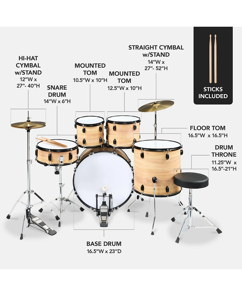 Best Choice Products 5-Piece Beginner Drum Set w/ Snare, Bass, Toms, Cymbal, Hi-Hat, Sticks, Pedal